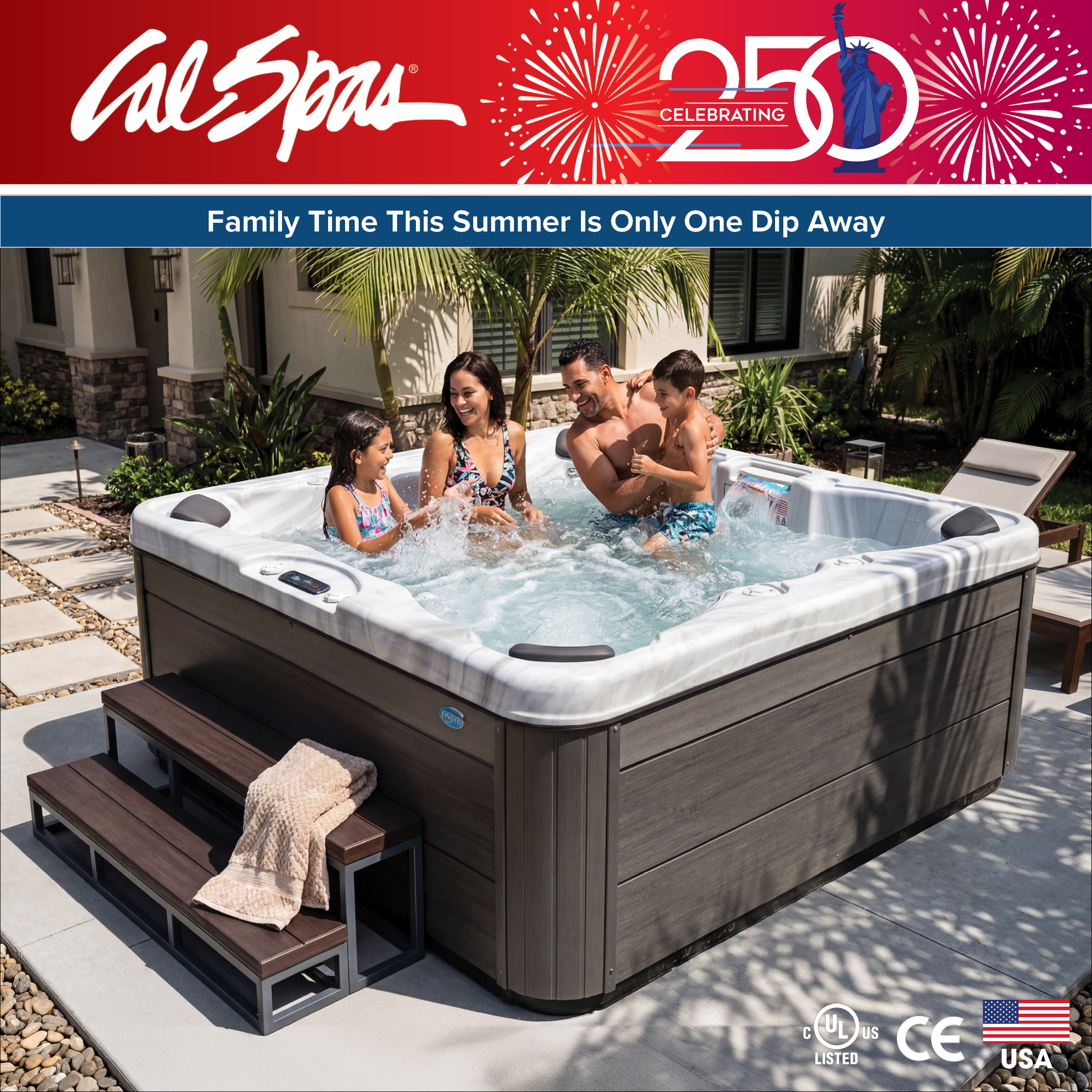 Calspas hot tub being used in a family setting - Turin